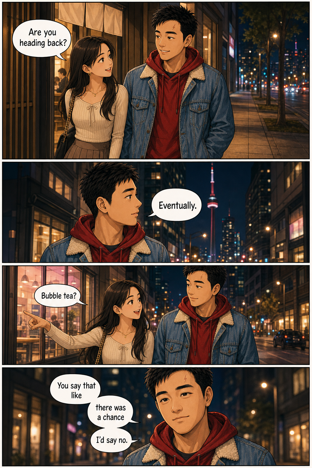 After sushi, Tony and his date decide to extend the evening with bubble tea.