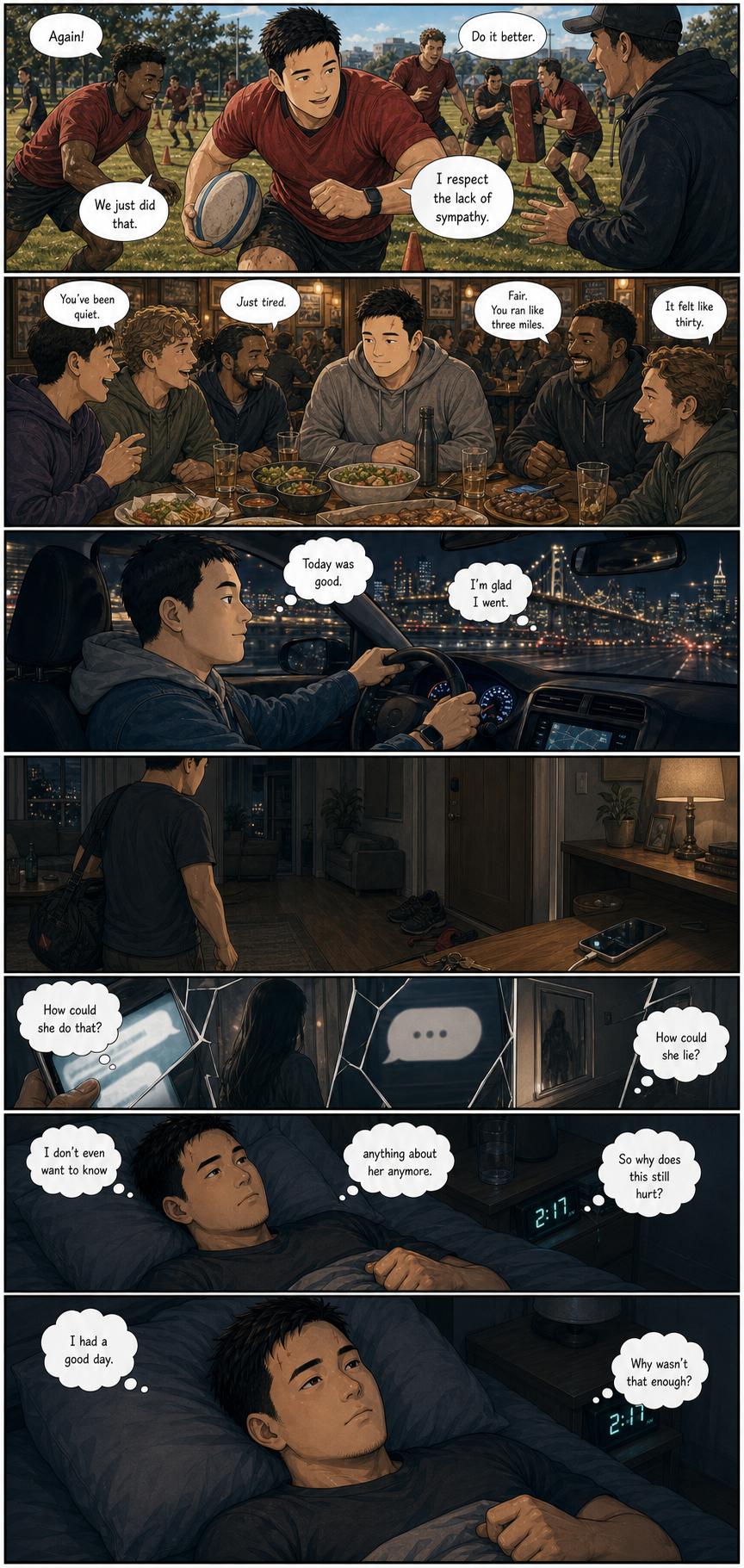 After A Good Day: A layered version of Tony carrying a warm community day into a quiet night that still hurts.