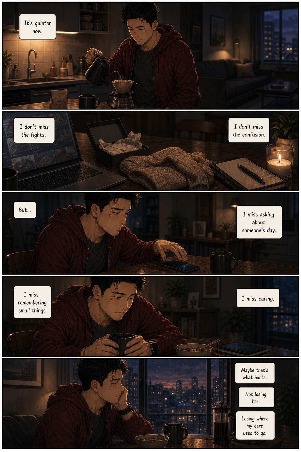 Aftercare: Tony realizes he does not miss the pain, but he misses having somewhere for his care to go.