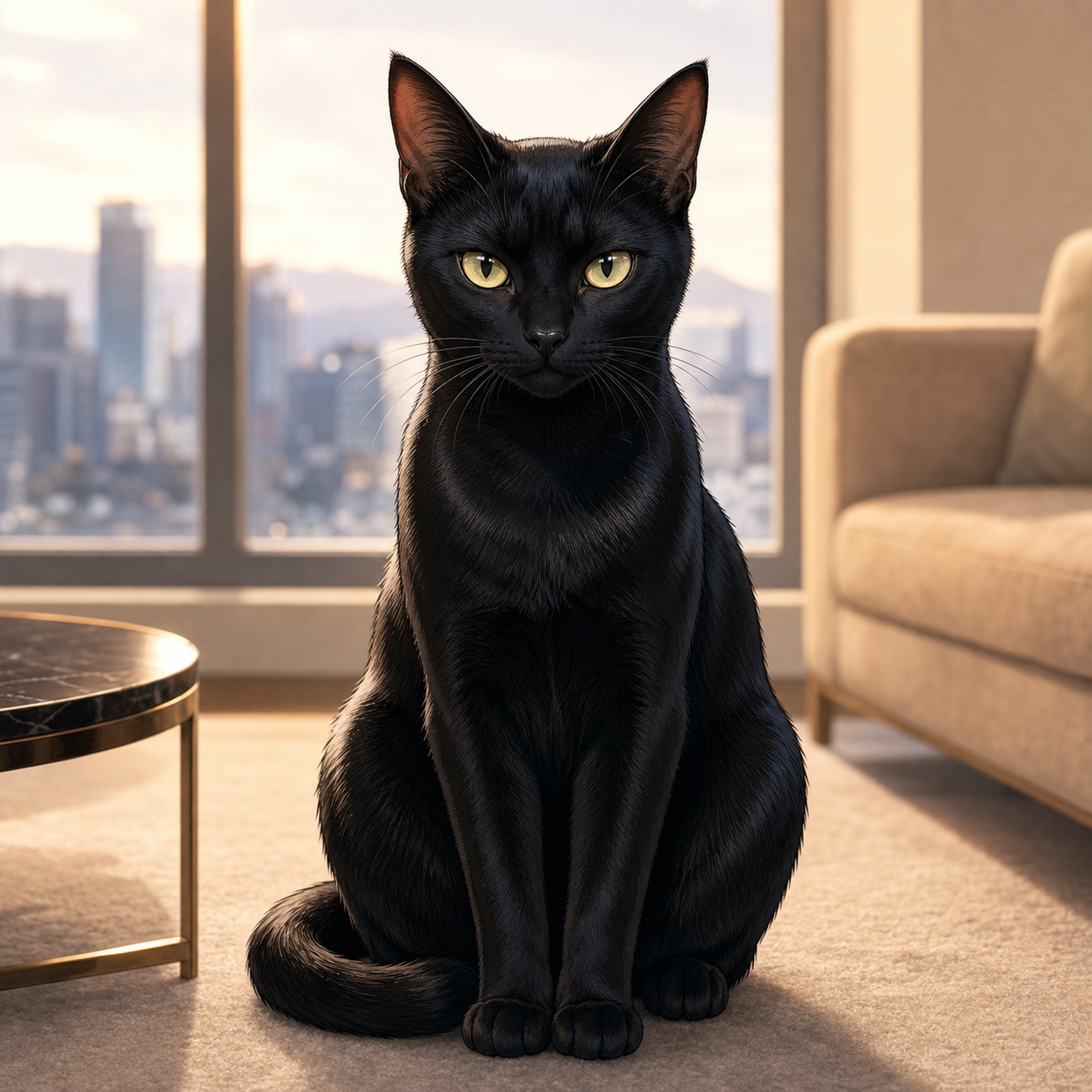 Bonsai, Shemay Lee's sleek black cat and apartment witness