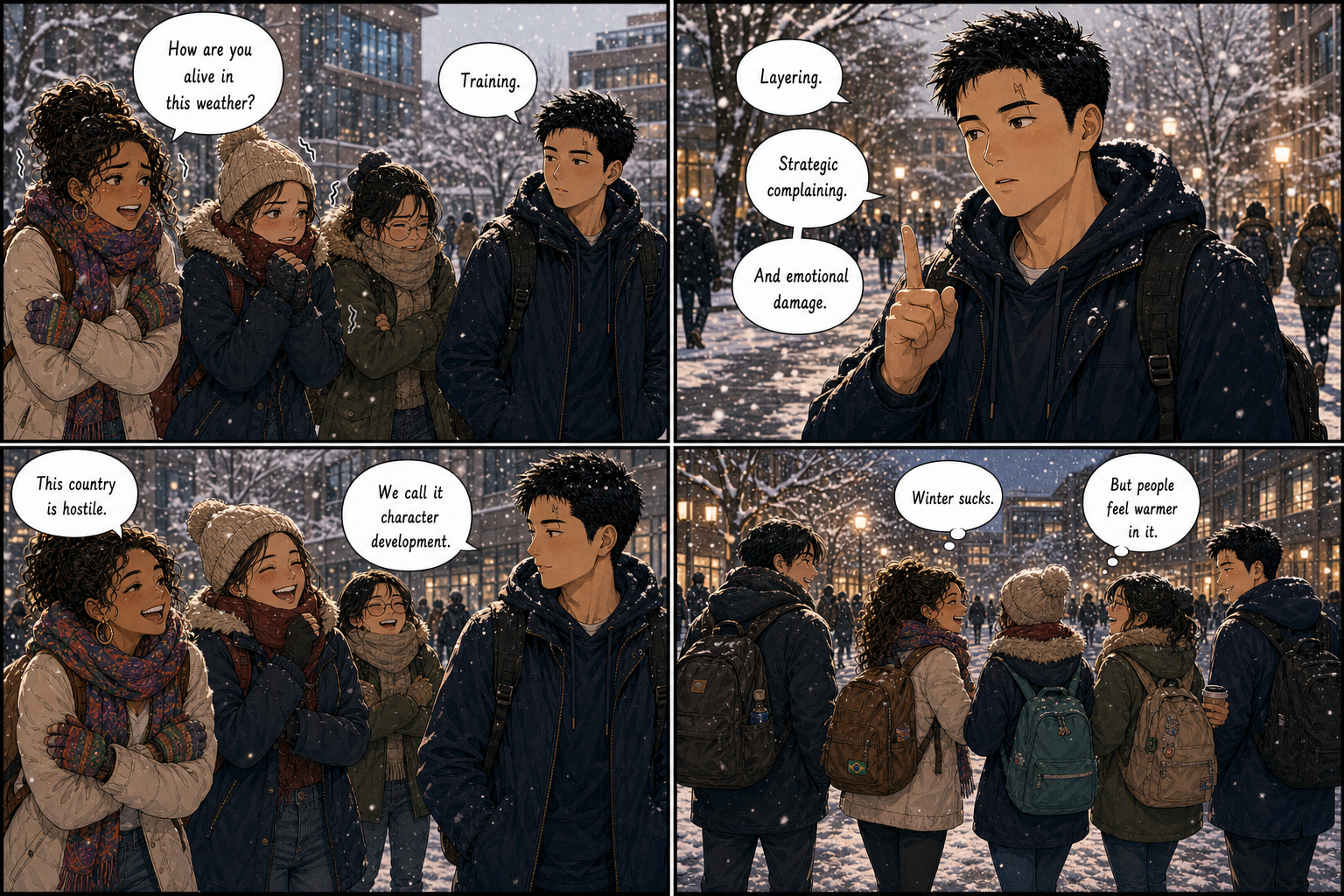 Canadian Training: Tony attempts to explain Canadian survival to someone from warmer countries.
