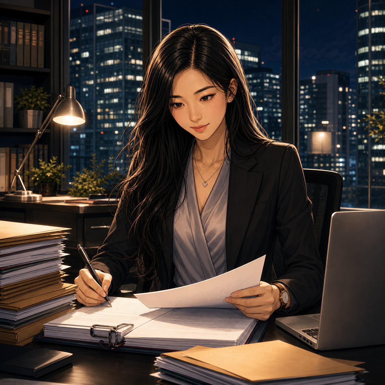 Shemay Lee, also known as Claudia Lee, reviewing legal files in a Vancouver office