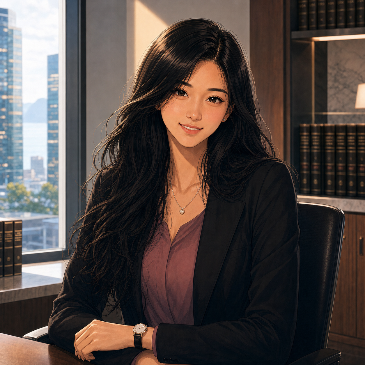 Shemay Lee, also known as Claudia Lee, smiling in a dark jacket and muted rose top