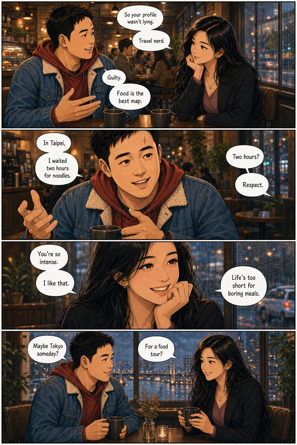 First Coffee: Their first date is a collection of careful questions and answers that neither of them quite believes.