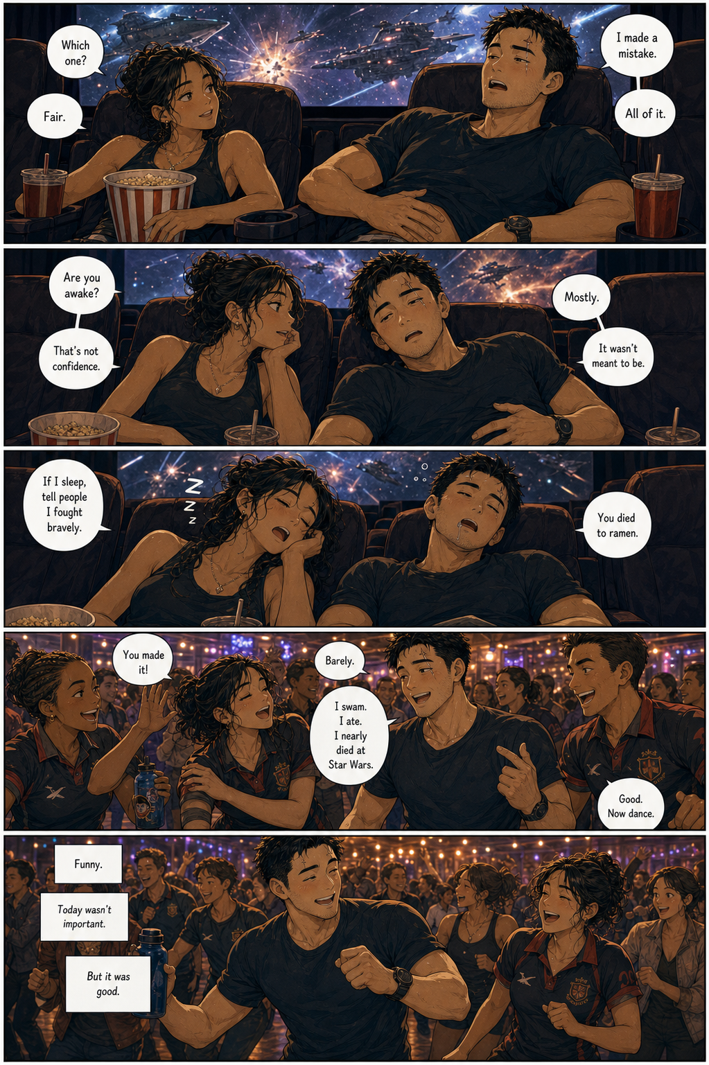 Food Coma: Too full to function, Tony somehow still makes it to rugby line dancing.
