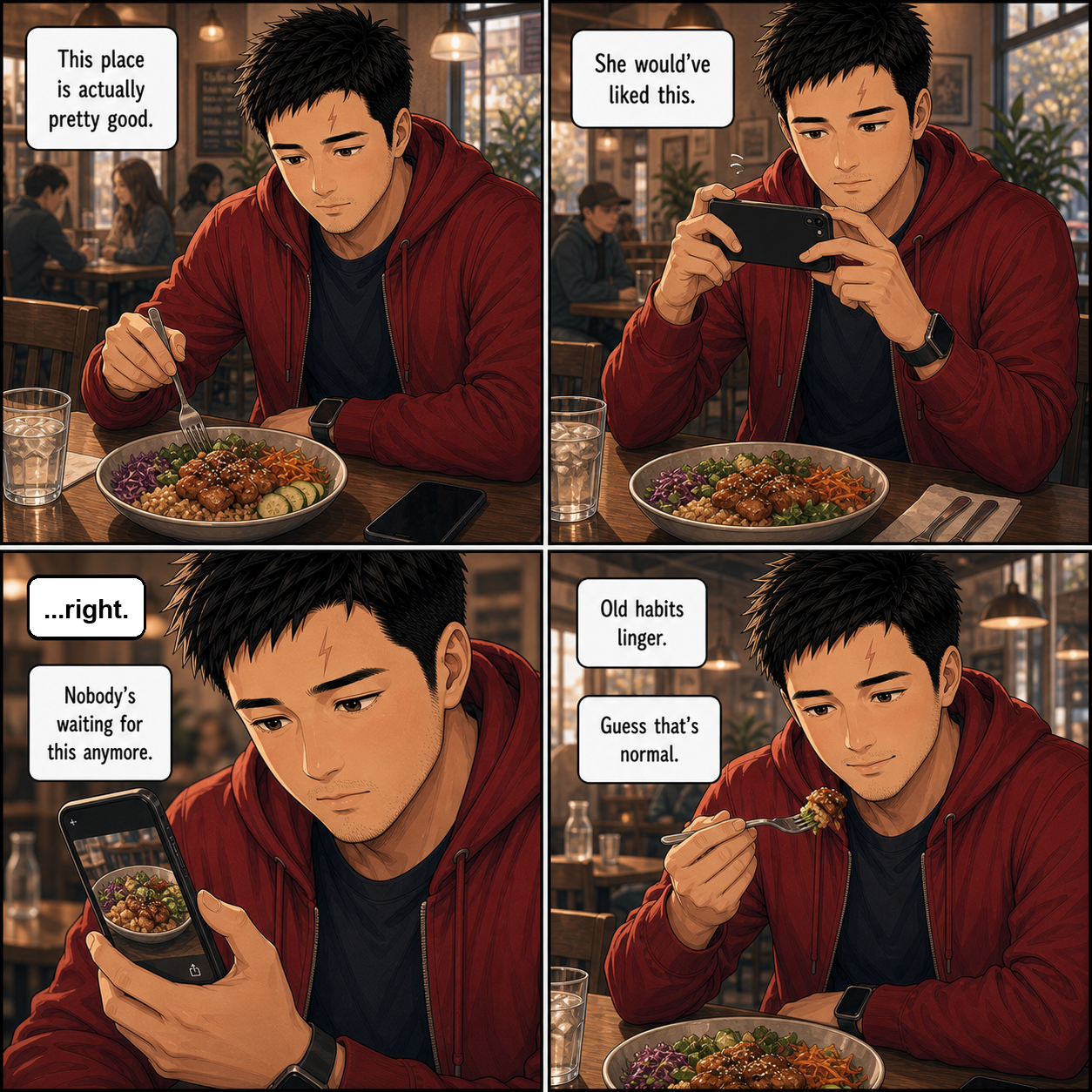 Ghost Habit: Tony realizes some relationships survive in muscle memory long after they end.