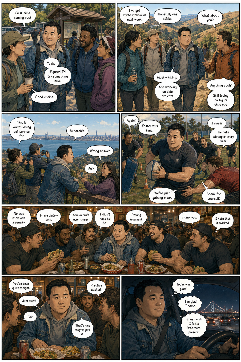 Glad I Came: A layered version of Tony showing up for a good day while still feeling a little far away.