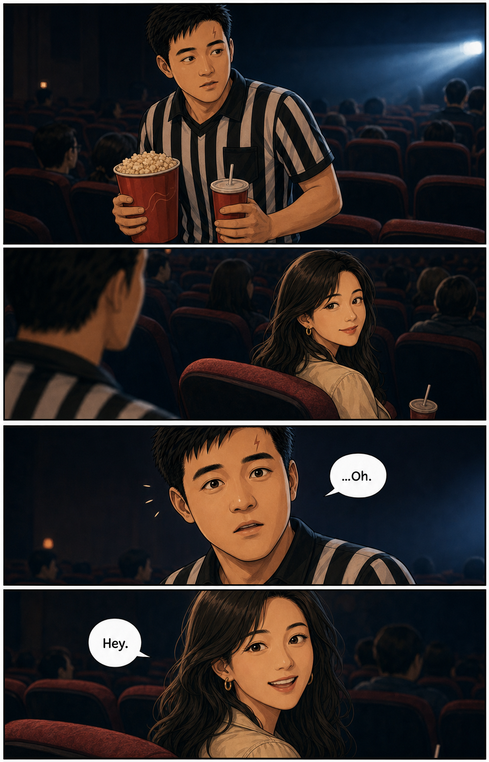 Tony spots an adult woman he recognizes from high school sitting in the theatre.