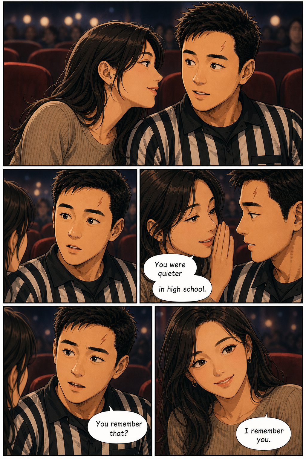 The woman whispers that Tony was quieter in high school and says she remembers him.