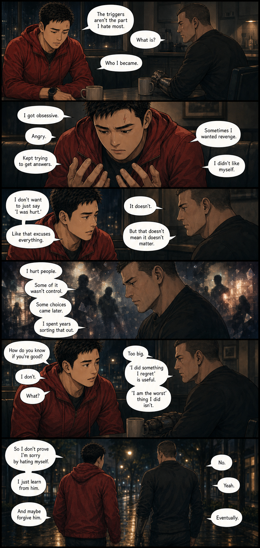 Making Amends With Yourself: A layered version of Tony learning from who he was without proving remorse by hating himself forever.