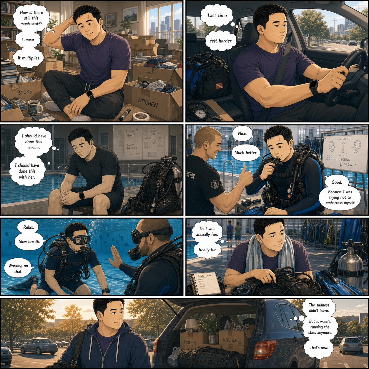 My Dive: Tony packs his apartment, returns to scuba class, and starts reclaiming an experience for himself.