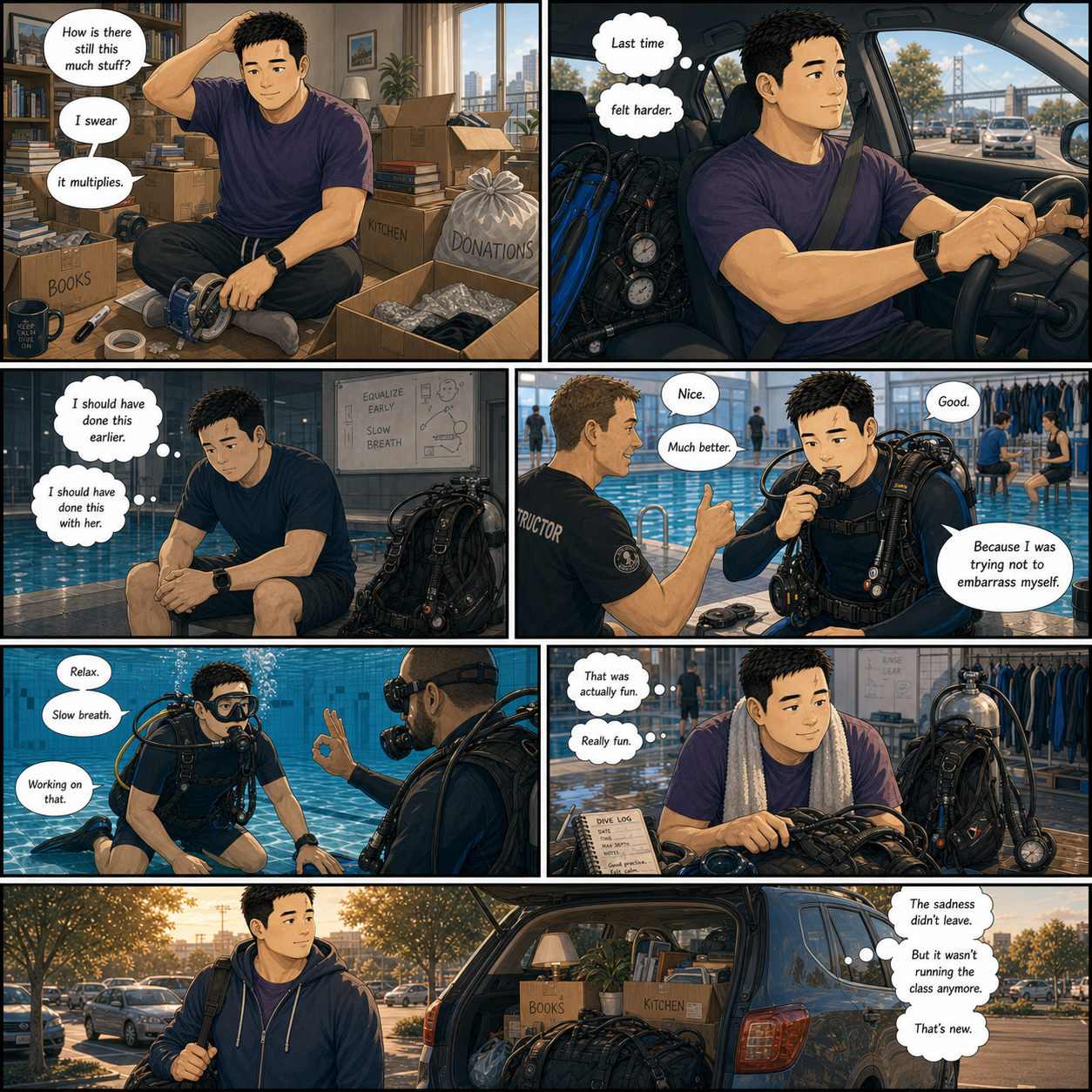My Dive: A layered version of Tony finding that sadness can still be present without running the whole class.
