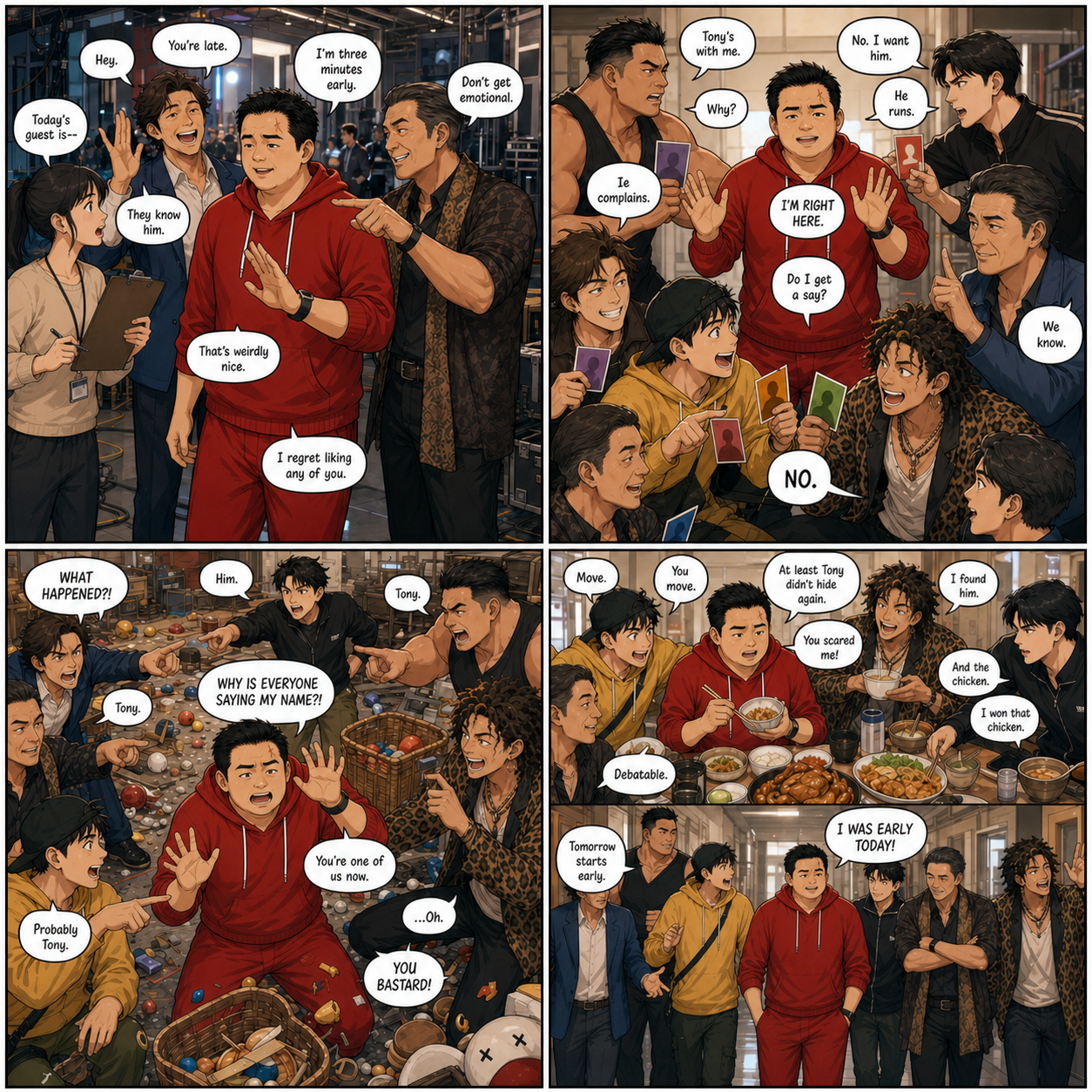 One Of Us: Tony realizes he has become part of the group when everyone starts blaming him like he has always been there.