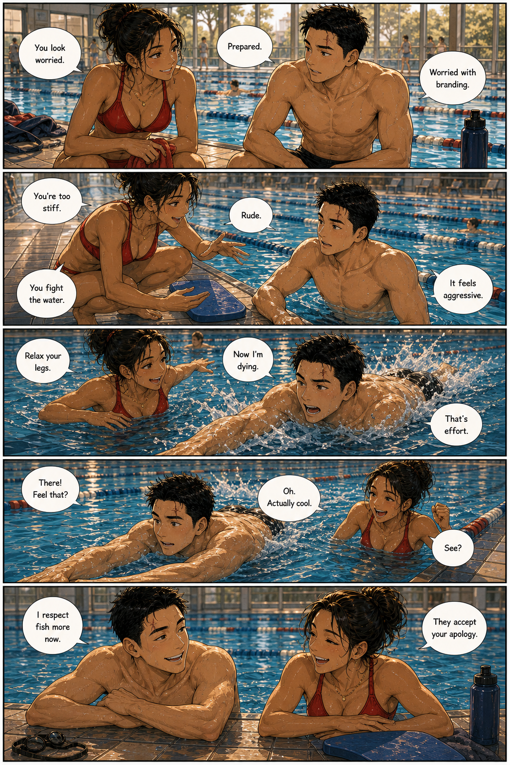 Sink or Swim: A layered version of Tony's playful swim lesson with his rugby friend.