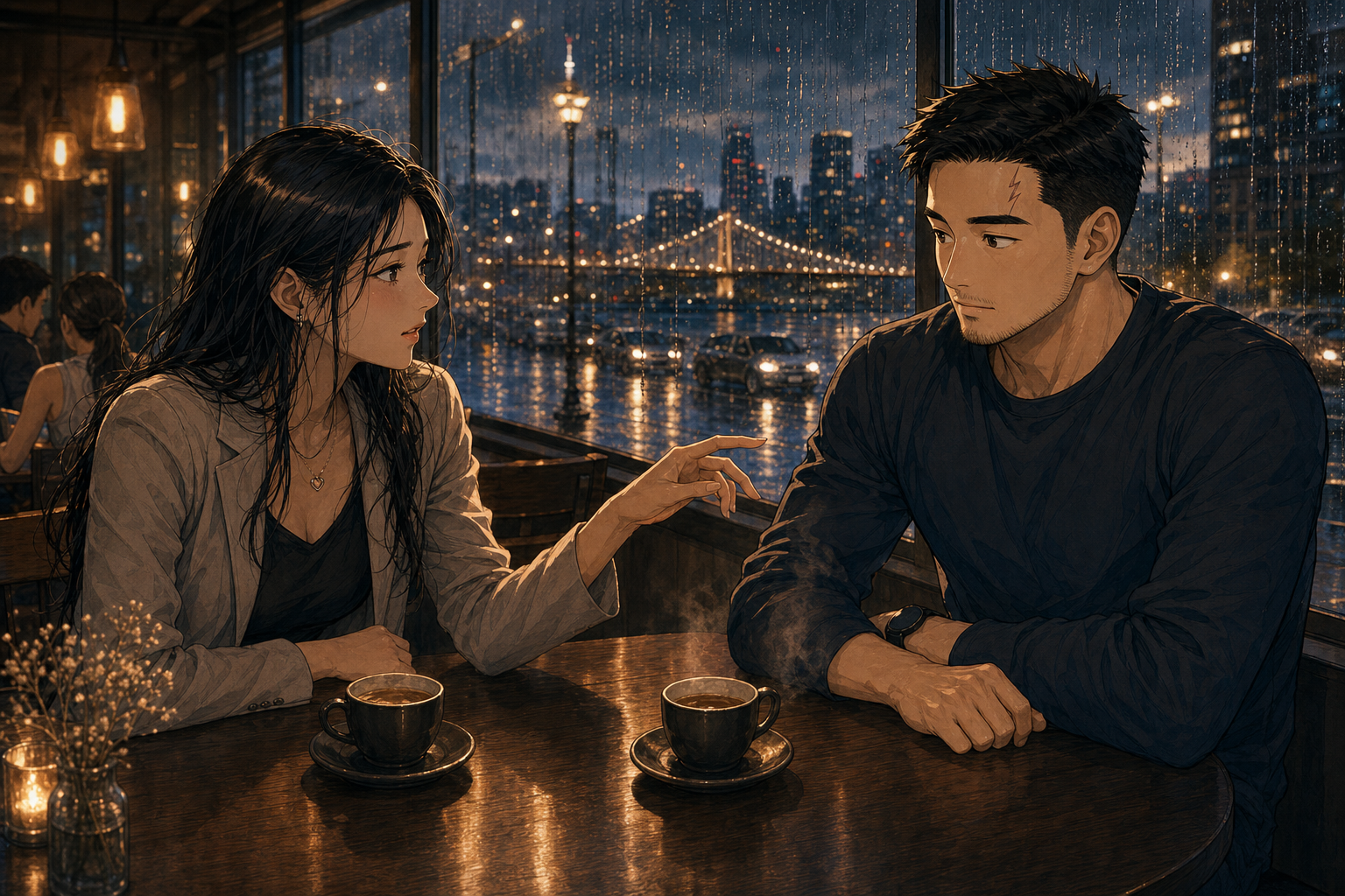 Too Late Generated Manga Image: Years later, Shemay Lee / Claudia Lee reaches backward toward something Tony no longer needs.