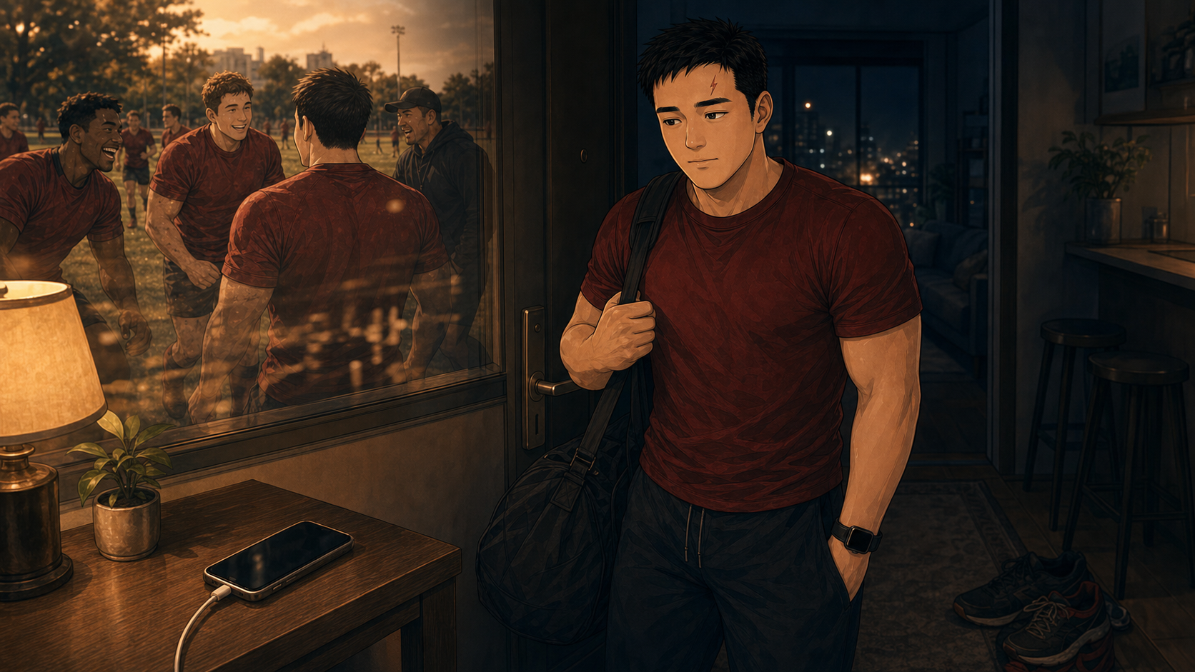 After A Good Day Generated Manga Image: Tony has a genuinely good rugby day, then comes home to the silence where an old betrayal still knows how to hurt.