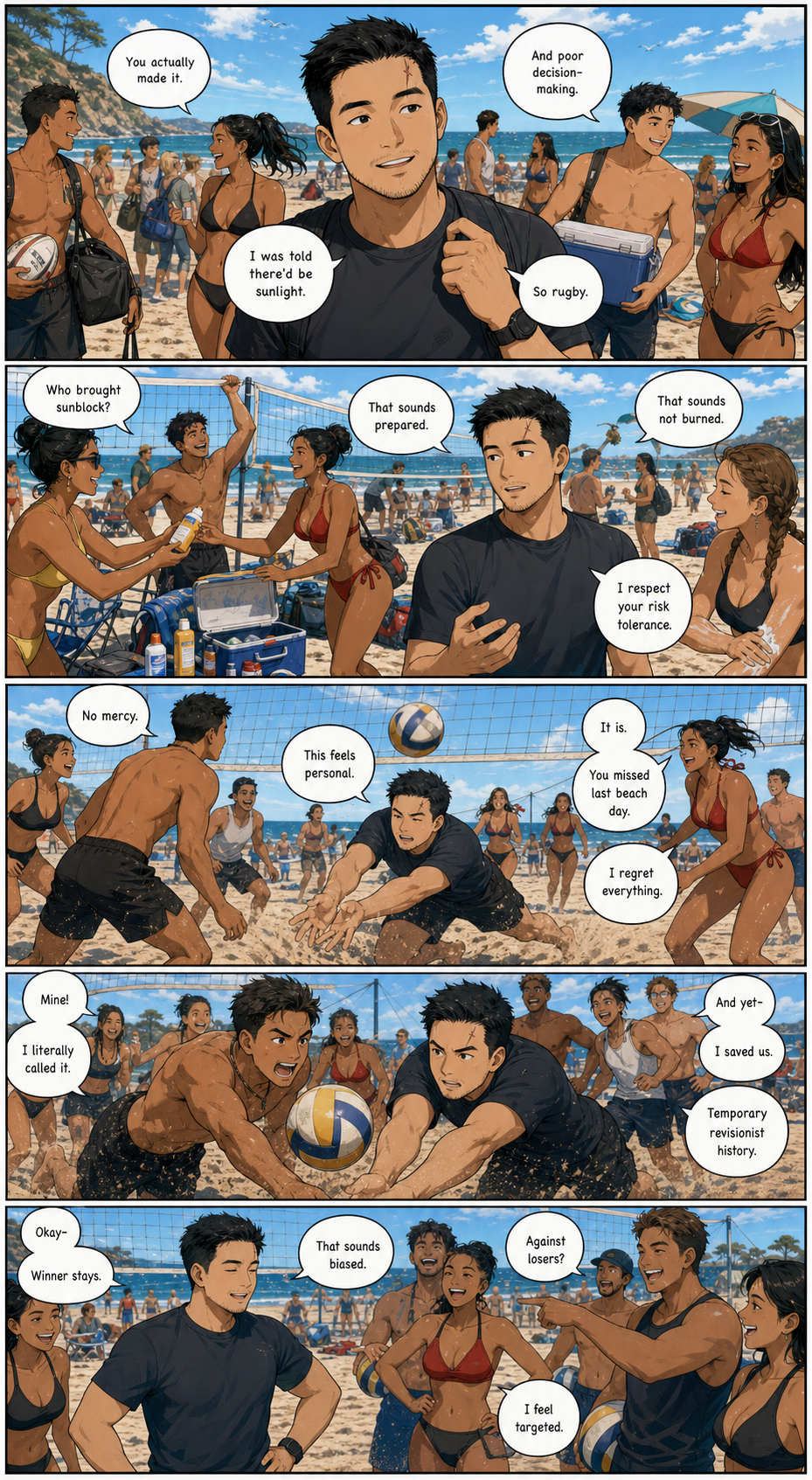 Sunblock: Rugby friends, beach weather, and the kind of day that starts loud.
