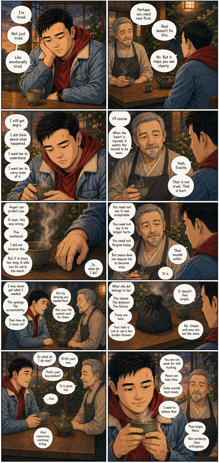 Tea With the Retired General: Tony learns that acceptance is not approval, and that peace cannot wait forever for someone else's apology.
