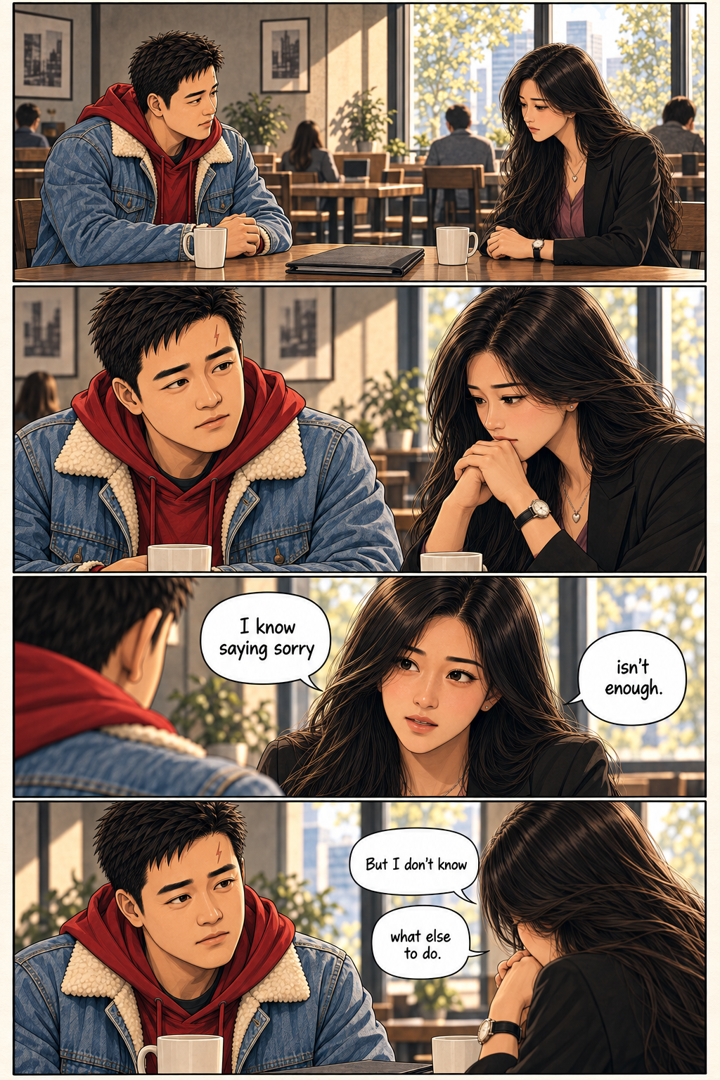 Tony and Shemay sit across from each other in a quiet cafe as Shemay says sorry is not enough.