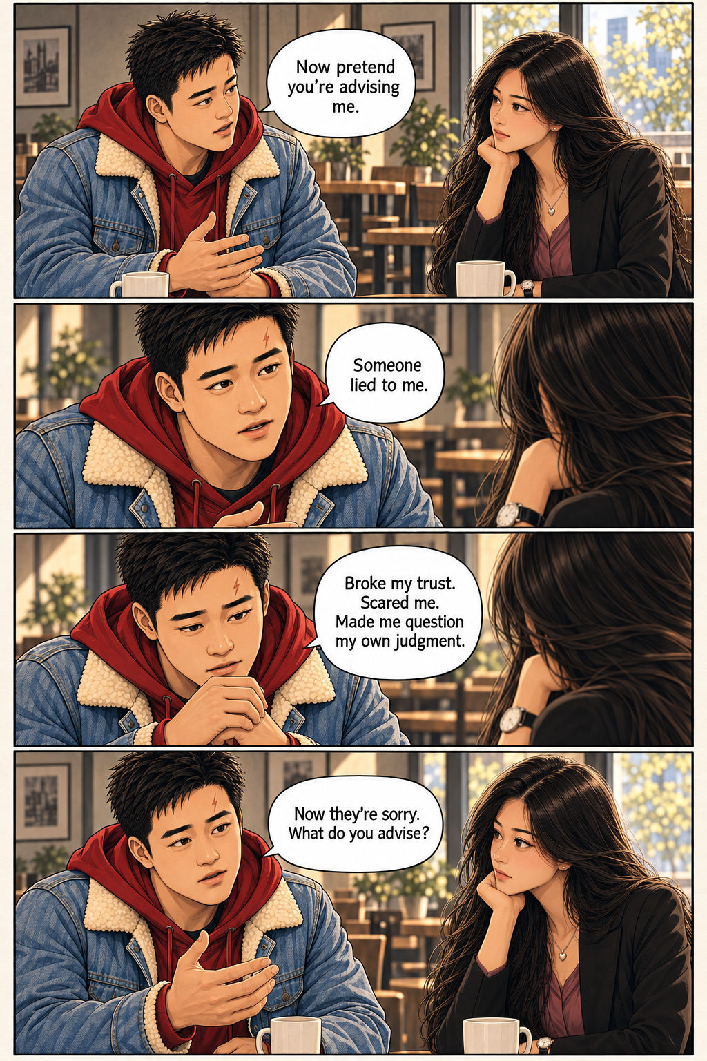 Tony asks Shemay what she would advise if someone lied to him, broke trust, scared him, and then apologized.