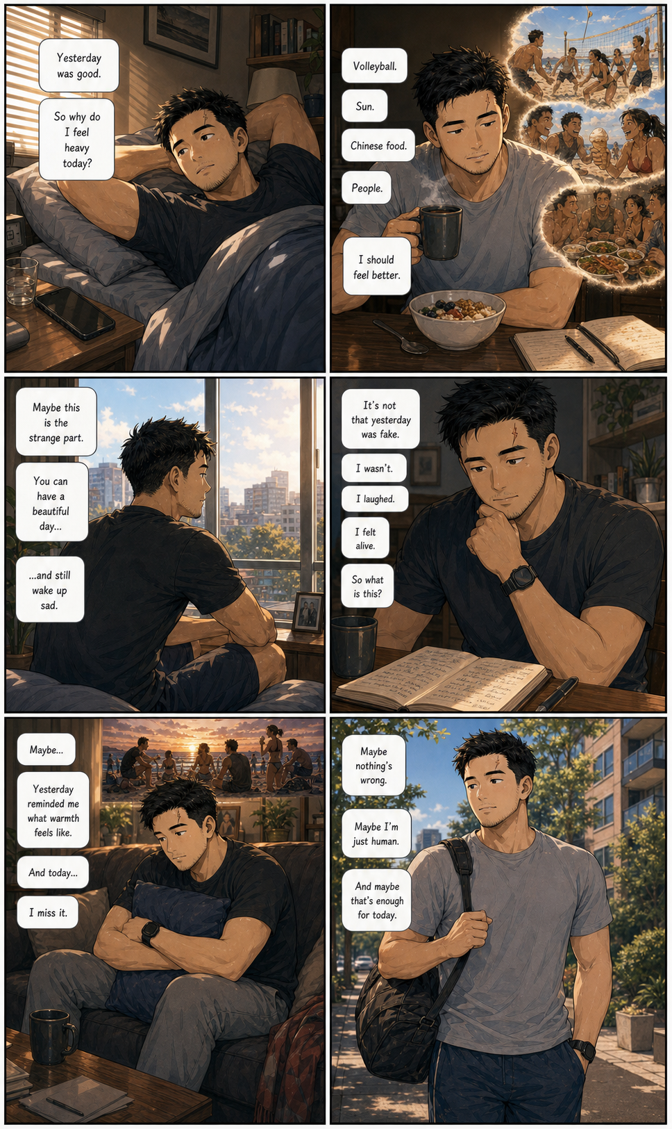 The Day After: A layered version of Tony carrying the emotional weather after a beautiful day.
