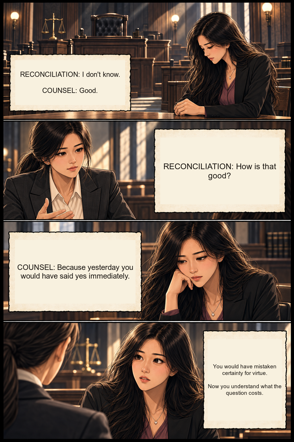 Reconciliation admits uncertainty and begins to understand the cost of the question.