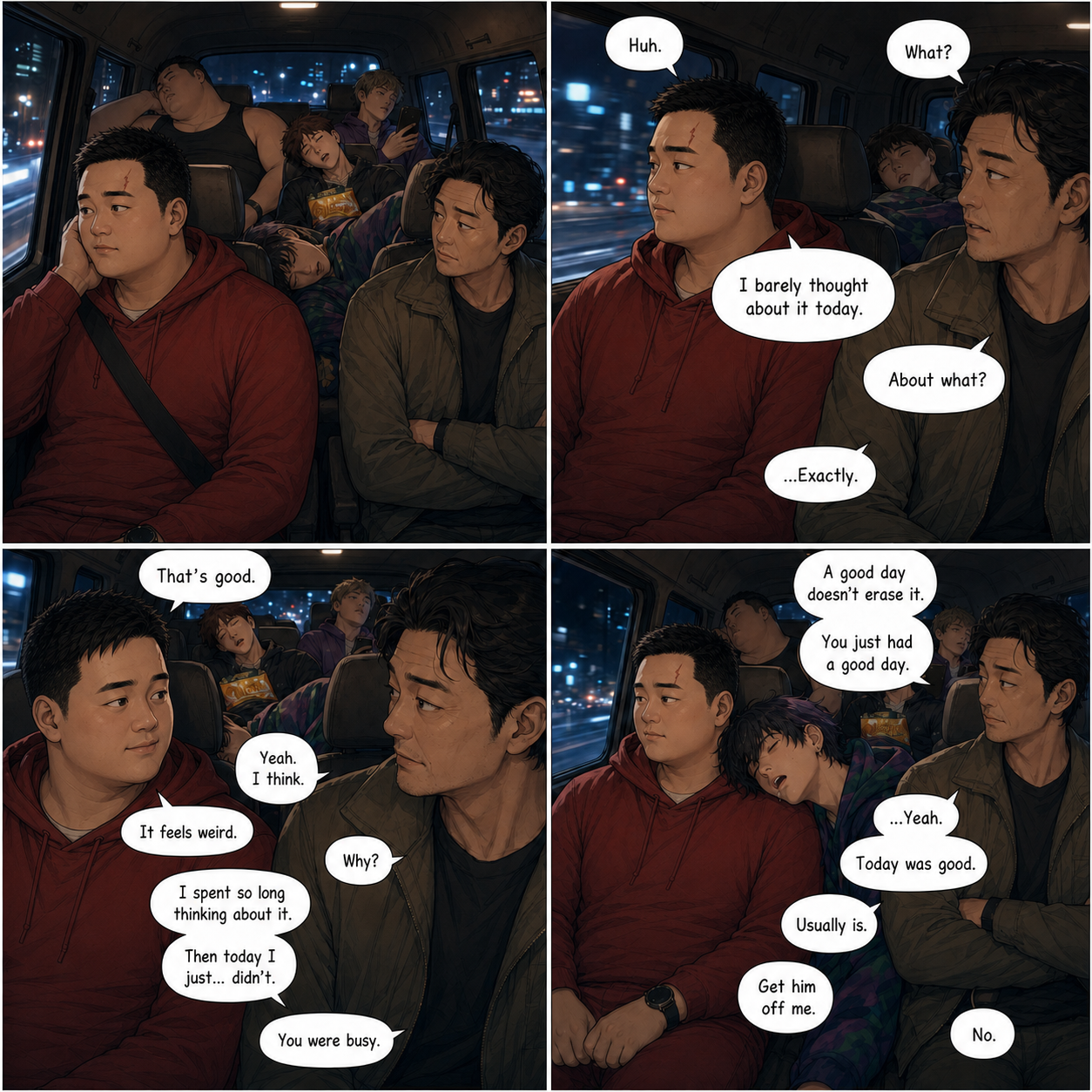The Quiet Ride Home: Tony notices, in the quiet after filming, that a good day without the past did not erase anything.