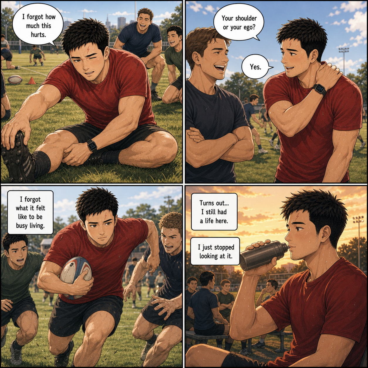 The Rugby Field: Tony rediscovers parts of himself that existed before the relationship.