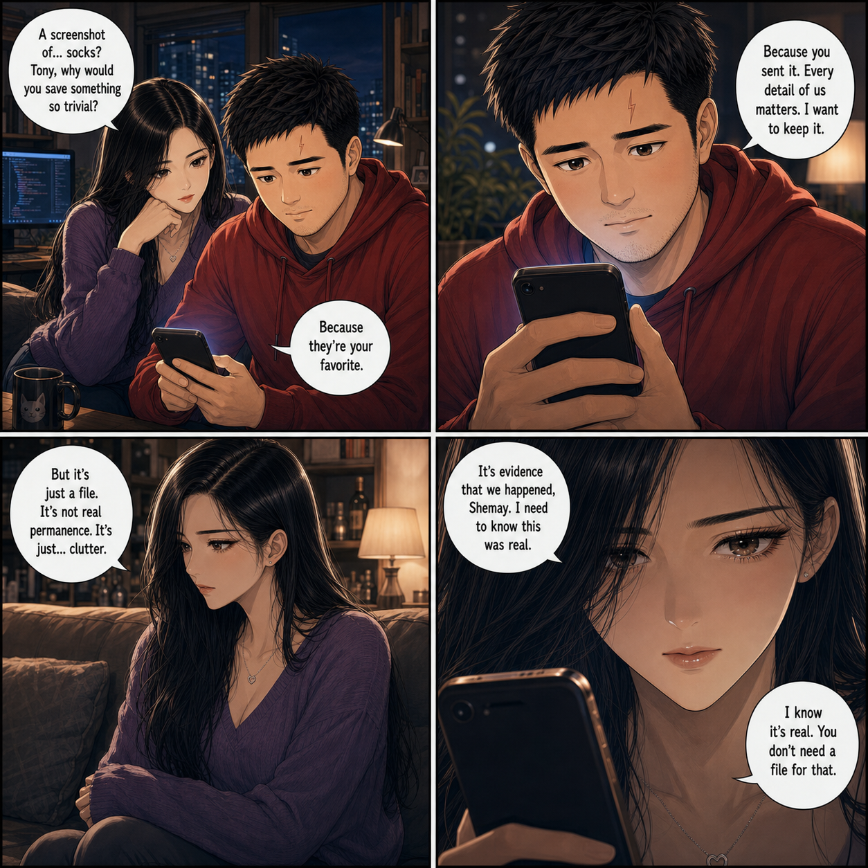 The Screenshots: Tony's habit of preserving digital memories highlights the emotional gap between them.
