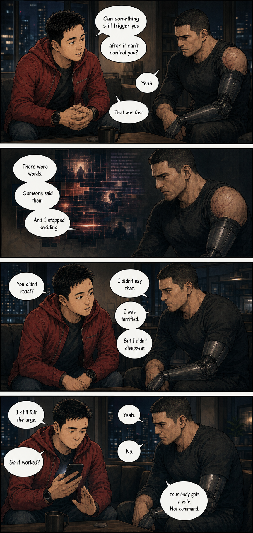 The Words Don't Work Anymore: Tony learns that a trigger can affect his body without deciding what happens next.