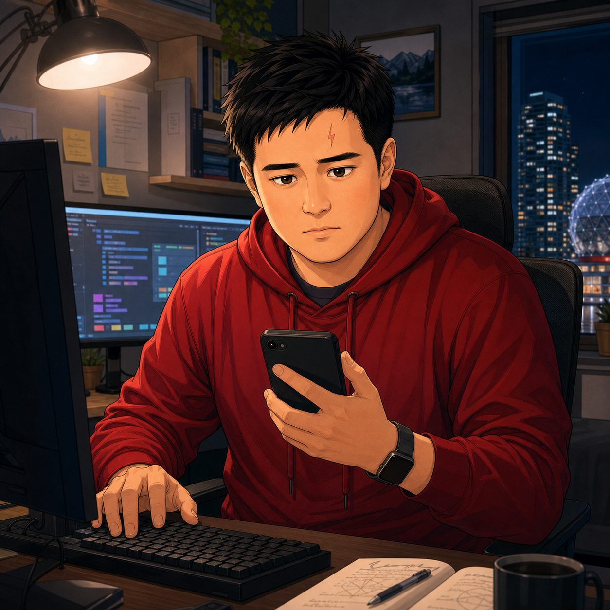 Tony focused at his workstation while investigating digital evidence